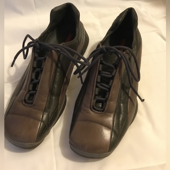 Vintage luxury Prada khaki calfskin leather trainer size 11 - Picture 1 of 8